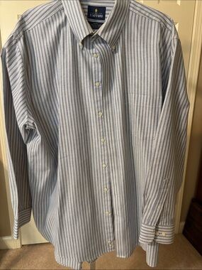 Stafford Blue and White Narrow Stripe Button-Down Dress Shirt